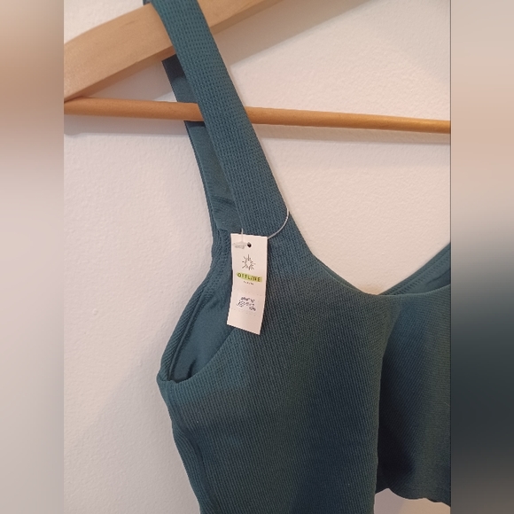 🆕️NWT Offline by Aerie Real Me Low Key Waffle Sports Bra in 'Deep Forest Green' - Picture 14 of 15